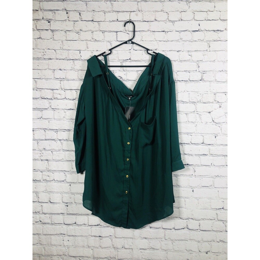 Fashion Nova Green Plus Women's Long Sleeve Button Front Top Size 20/22 NWT